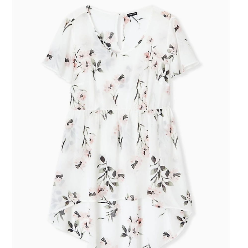 White floral babydoll tunic hi lo tunic